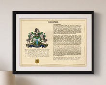 
Charger l'image dans la galerie, Framed Personalized Surname Coat of Arms Print with Family History Research