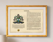 
Charger l'image dans la galerie, Framed Personalized Surname Coat of Arms Print with Family History Research