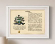 
Charger l'image dans la galerie, Framed Personalized Surname Coat of Arms Print with Family History Research