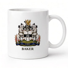
Charger l'image dans la galerie, White 11oz mug with the Baker coat of arms and surname (illustrative mockup)