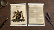 
Carica l'immagine nel visualizzatore di Gallery, Executive Surname Coat of Arms Museum Print Pair with Extended Family History
