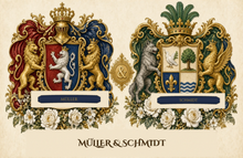 
Cargar imagen en el visor de la galería, Beispiel Doppelwappen — Müller &amp; Schmidt: zwei heraldische Wappen in einem PDF (Herald Lab) — matched Dual-grade pair