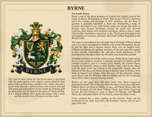
Charger l'image dans la galerie, Sample Last Name Origin PDF — The Byrne Family — Standard layout, coat of arms left, surname history right — Herald Lab