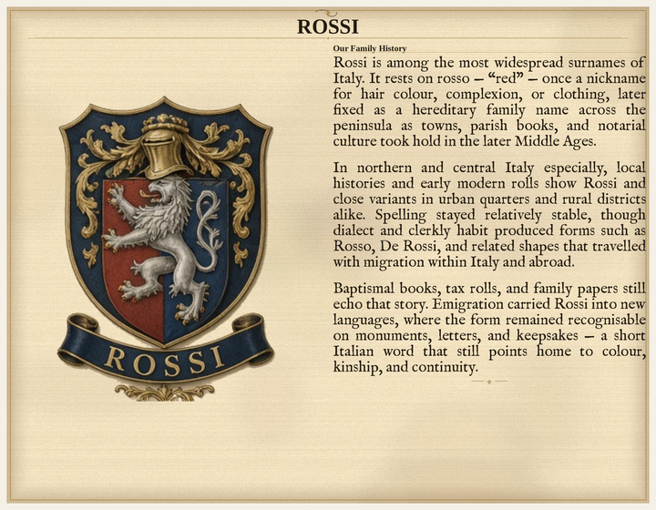 Esempio PDF Standard Herald Lab — storia commemorativa del cognome, non un diritto familiare ufficiale