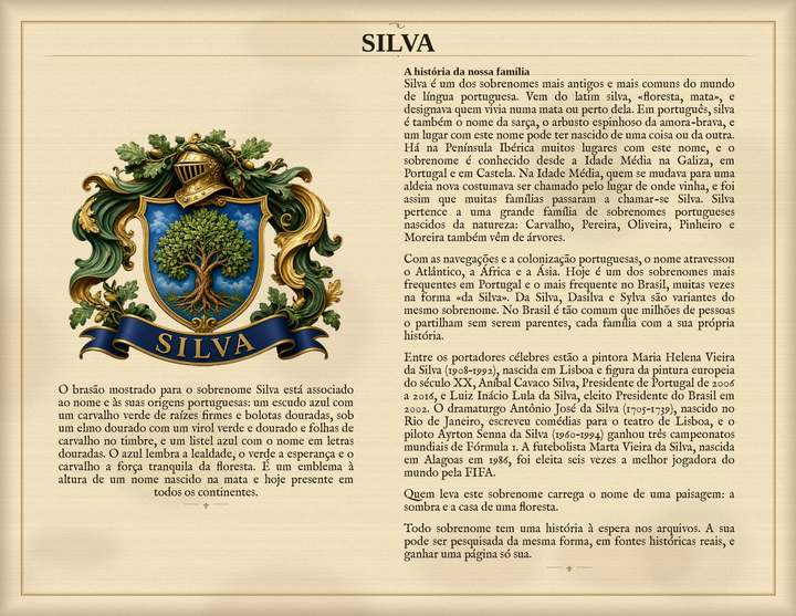 Amostra PDF Padrão — Família Silva: história do sobrenome e brasão associado (Herald Lab)