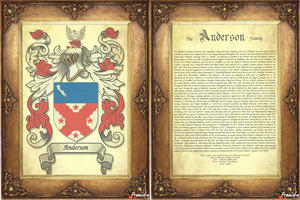 Executive Family Name History and full color Coat of Arms (2 pages) size 17" X 11" (cm 43x28)