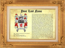 Load image into Gallery viewer, Origin of your Last Name - Heraldic Document