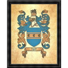 Load image into Gallery viewer, Authentic Family Coat of Arms full color - Size:  11&quot; x 8.5&quot;   CM 21.5 x 28